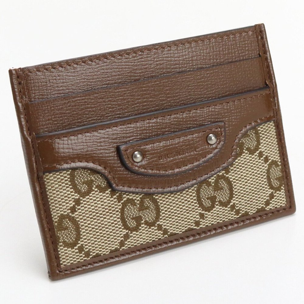 Gucci The Hacker Project Gucci x Balenciaga Card Case GG Leather Brown New